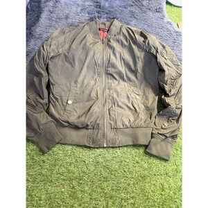 NEW Look Satin Effect Zip Bomber Jacket Olive Women M Medium Lined Military Moto